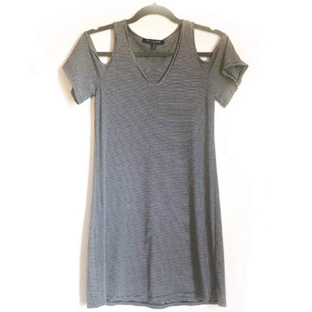 2/$15 One Clothing - Black & White Striped Cold Shoulder Mini Dress | Size S